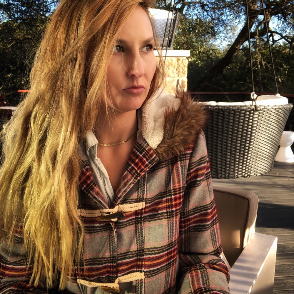 Fur Hooded Wool Plaid Jacket